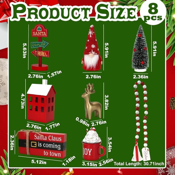 Christmas Decorations 8 PCS Tiered Tray Decor Set, Cute Tabletop Christmas Decor - Picture 3 of 7